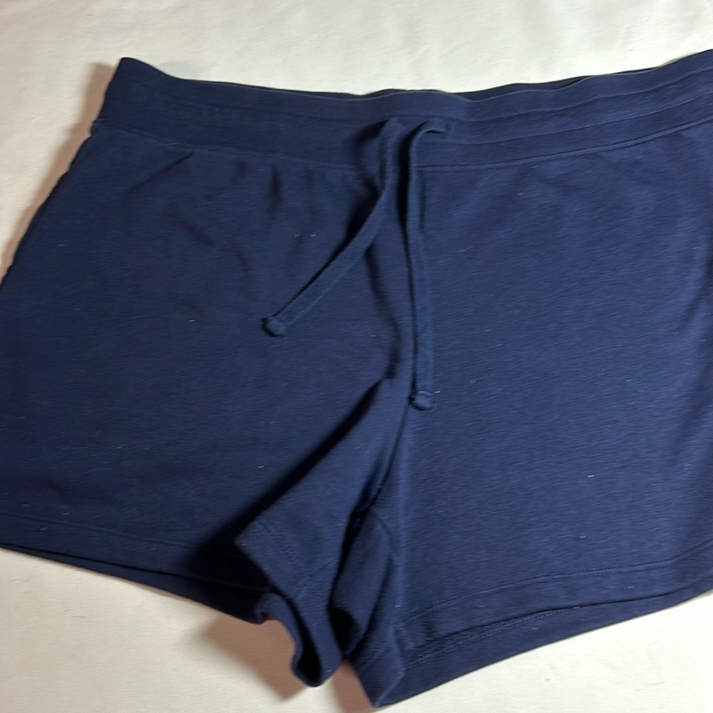 Short shorts, ladies 12/14 L/G .5 cotton.5 poly. Waist17” inseam 3.5”. Nice new